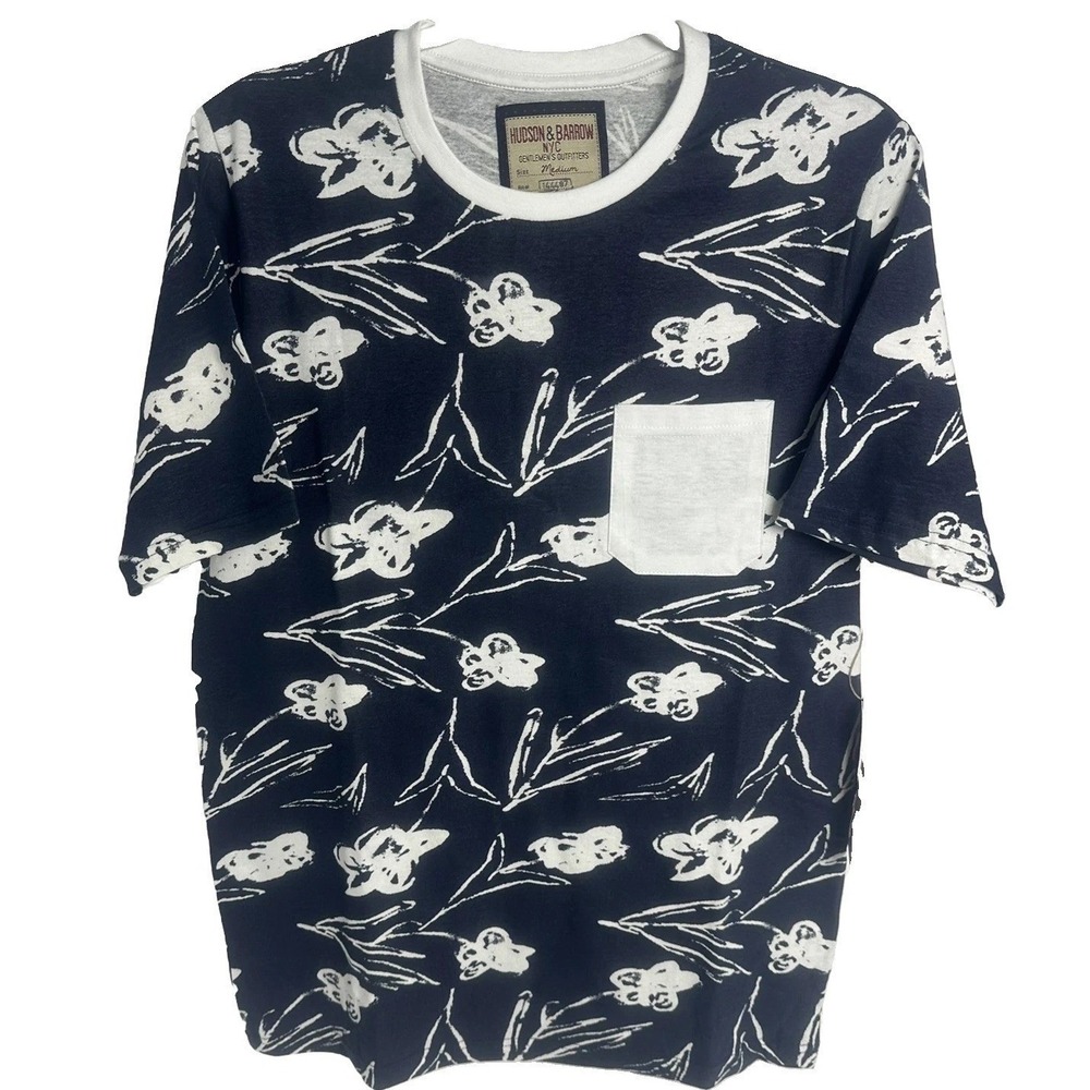 Hudson &  Barrow Men's Pocket T-shirt Navy And White Medium New